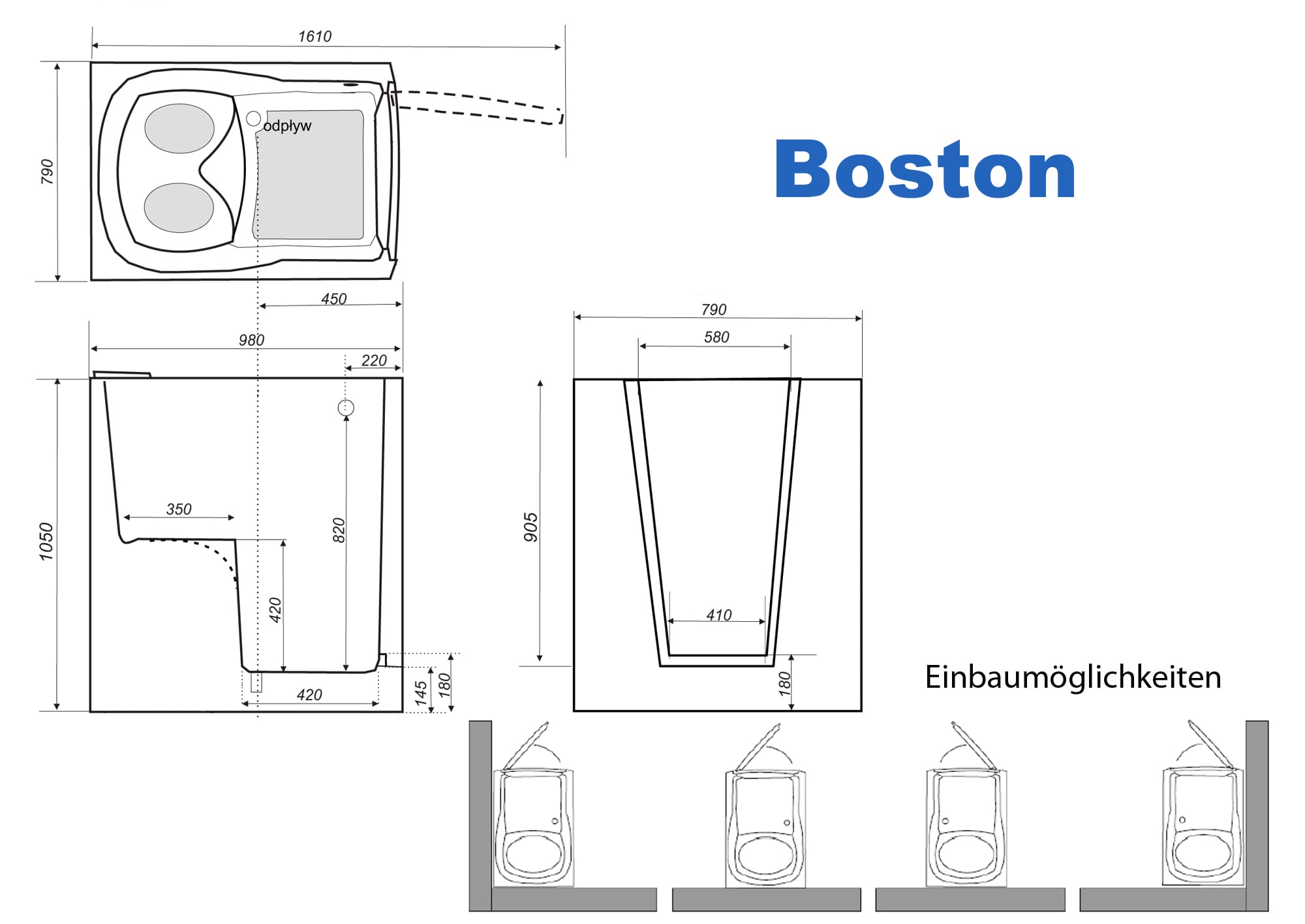 Badewanne mit T&uuml;r Einbaubeschreibung Boston